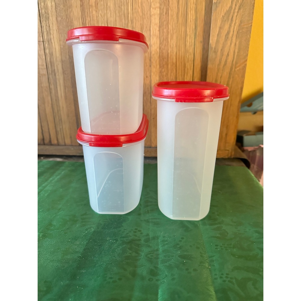 Tupperware Modular Mates Oval Set of 3 Clear Red Seals Pantry Storage